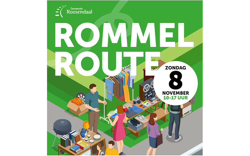 Poster van Rommelroute Roosendaal: zondag 8 november, 10 tot 17 uur